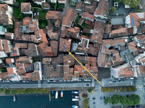 an overhead view of a city with houses and a street at Garibaldi 26 in Stresa