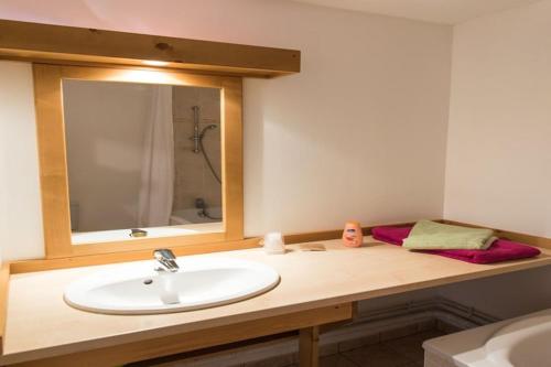 une salle de bain avec un lavabo et un miroir dans l'établissement Apartment in Giez with Mountain Views, à Giez