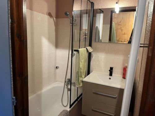 une salle de bain avec douche et lavabo dans l'établissement Studio confortable 3 pers. avec balcon à Valloire - FR-1-263-541, à Valloire