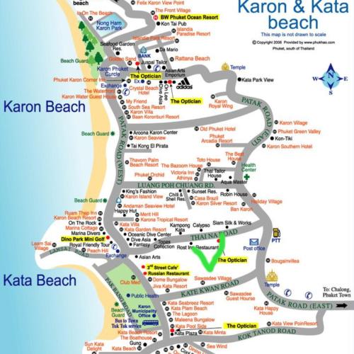 a map of kahuna beach and its beaches at London House Phuket in Kata Beach