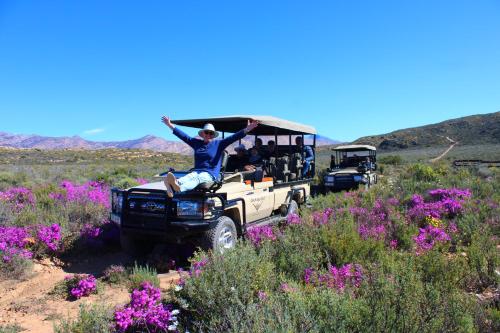 a man sitting on the back of a jeep at Bosch Luys Kloof Nature Reserve in Ladismith