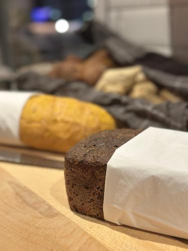 a loaf of bread sitting on top of a table at Mjölby Stadshotell in Mjölby