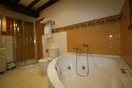 a bathroom with a bath tub and a toilet at Posada La Victoria in Miengo