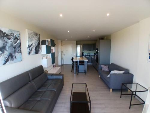 un salon avec un canapé et une table dans l'établissement Vue sur mer et plage de Marbella, à Biarritz