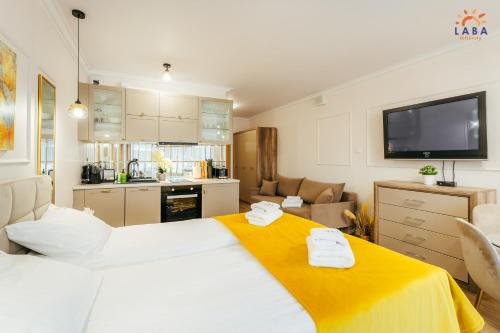 Kuchyň nebo kuchyňský kout v ubytování LABA Kołobrzeg Apartamenty Kasprowicza 20AB
