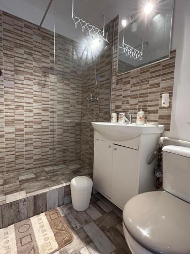 a bathroom with a toilet and a sink at ARP LUXURY Apartments in Ploieşti