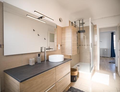 a bathroom with a sink and a toilet in it at Le May Flower - 3 Chambres - Proche Centre-Ville in Troyes