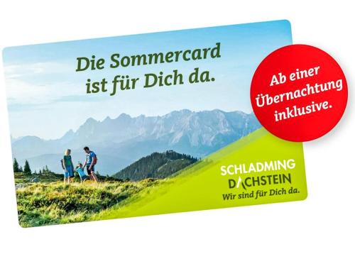 a flyer for a hike in the mountains with two people riding bikes at Apartment Panorama Dachstein by Interhome in Rohrmoos