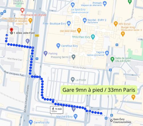 Une carte de gar gram a pixel zermatt spots dans l'établissement Available - Entire Apartment - 10mn T12 - RER D, Paris 33mn, From 1 to 6 Guests, Undergroung Private Parking, Shopping Mall, Swimming Pool, Skating Rink, Théâtre, Cinéma, Library, Évry-Courcouronnes