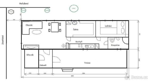 a floor plan of a small house with at Slup mobilheim u mlýna in Jaroslavice