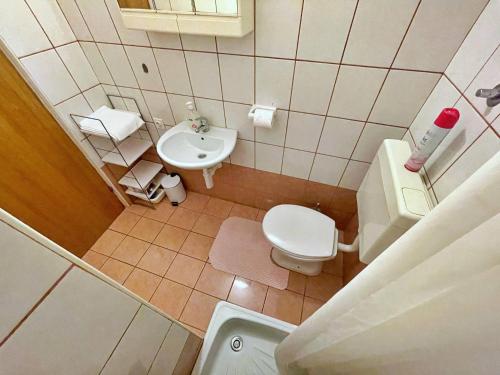 mała łazienka z toaletą i umywalką w obiekcie Apartments Brebric w mieście Šilo
