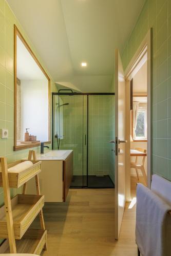 a bathroom with a tub and a shower and a sink at Quinta da Janeca in Vila Pouca de Aguiar