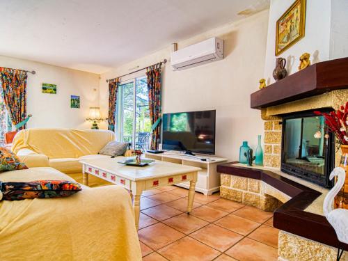 un salon avec un canapé et une cheminée dans l'établissement Holiday Home Villa Hestia by Interhome, au Thoronet