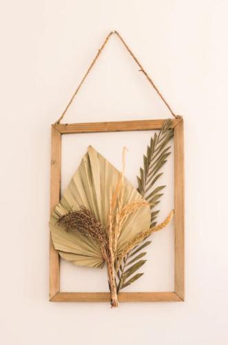 un cadre en bois avec une plante sur un mur dans l'établissement Palais Riviera chaleureux lumineux et climatisé, à Nice