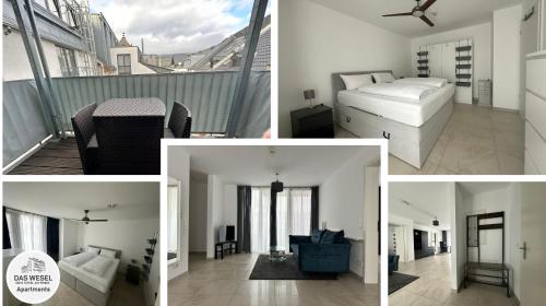 a collage of photos of a bedroom and a living room at DAS WESEL - DEIN HOTEL AM RHEIN in Oberwesel