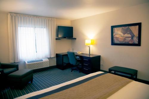 a hotel room with a bed and a desk and chair at Casa Grande Chihuahua in Chihuahua