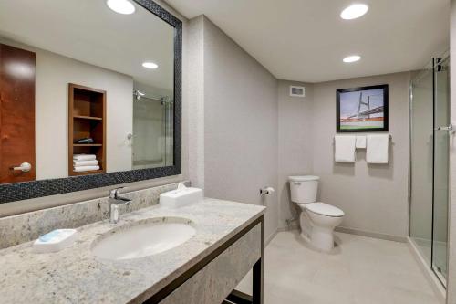 a bathroom with a sink and a toilet and a mirror at Drury Inn & Suites Cape Girardeau in Cape Girardeau