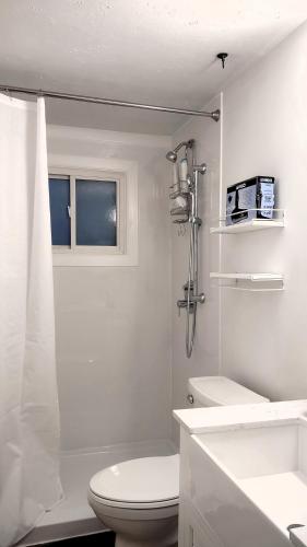a white bathroom with a toilet and a sink at Entire House in Twinsburg in Twinsburg