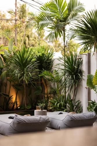 a room filled with lots of plants at The Konkret Lombok in Kuta Lombok