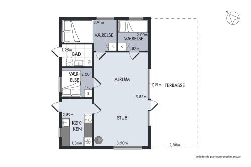 a floor plan of a house at Small Offline Holiday Home Near Grenaa Beach in Grenå