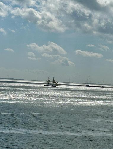 a couple of boats in the water on a beach at Chalet Schau aufs Meer - Traumlage erste Reihe in Dam