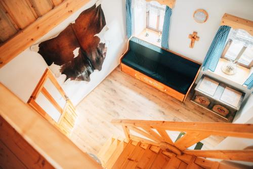an overhead view of a living room with a couch at Podklášterský domek in Třebíč