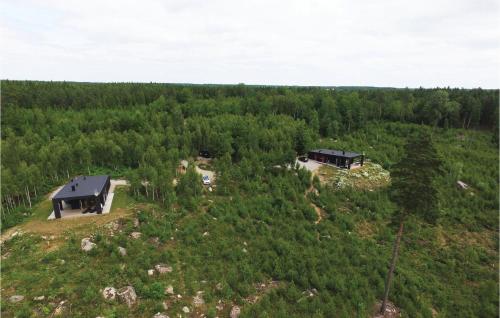 an aerial view of two houses on a hill with trees at Three-Bedroom Holiday Home Holmsjö With A Fireplace 06 in Holmsjö