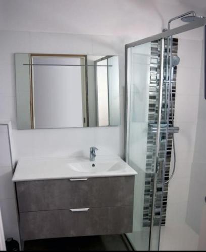 une salle de bain avec un lavabo et une douche en verre dans l'établissement Villa Nannarella, à Corbara