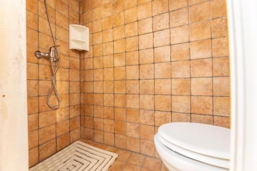 a bathroom with a toilet and a shower at Villetta Camelia in Marina di Mancaversa