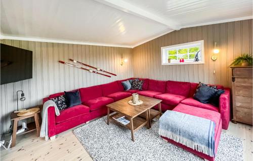 Et tv og/eller underholdning på Beautiful Home In Sjusjøen With Kitchen