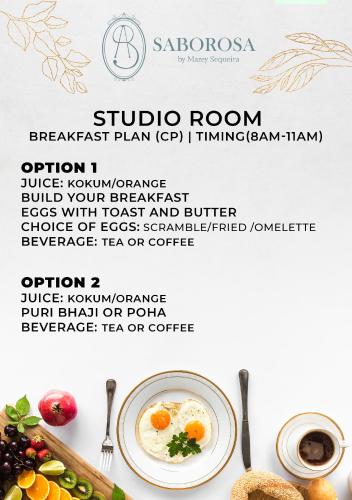 a flyer for a restaurant with a plate of eggs at D7 La Serene in Benaulim