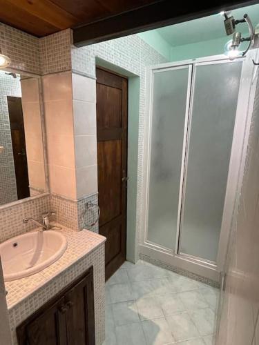 a bathroom with a shower and a sink at PienzaLettings Studio & Room in Pienza
