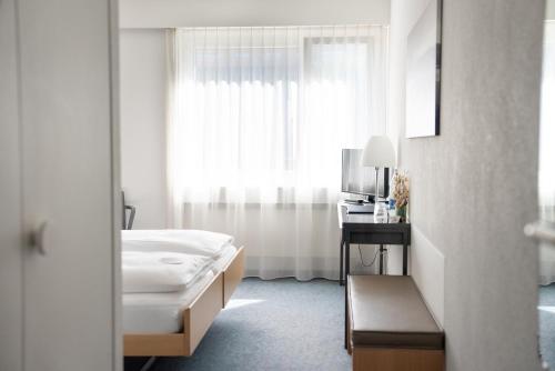 Televiisor ja/või meelelahutuskeskus majutusasutuses Seeblick Höhenhotel