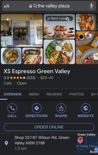 a screenshot of a menu for a green valley restaurant at Quiet, private studio 1 double bed and extra matress in Mount Pritchard