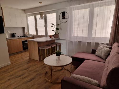 a living room with a couch and a table at Apartament Coffee Time in Tarnów