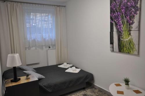 Un pat sau paturi într-o cameră la Legionowo Przytulny Apartament z Tarasem by Noclegi Renters