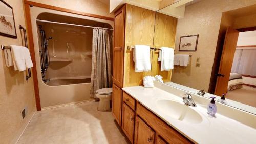 a bathroom with a sink and a shower and a toilet at Southridge #20 in Harbor Springs