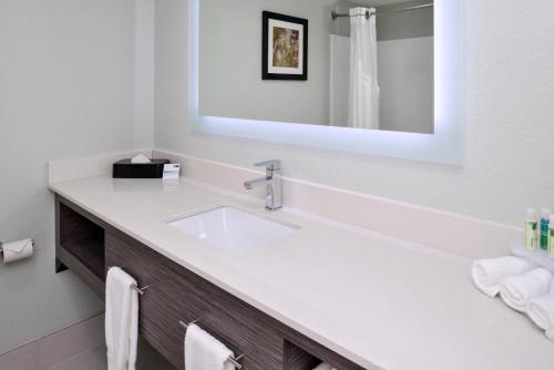 a bathroom with a sink and a mirror at Holiday Inn Express Hotel & Suites Bonita Springs/Naples by IHG in Bonita Springs