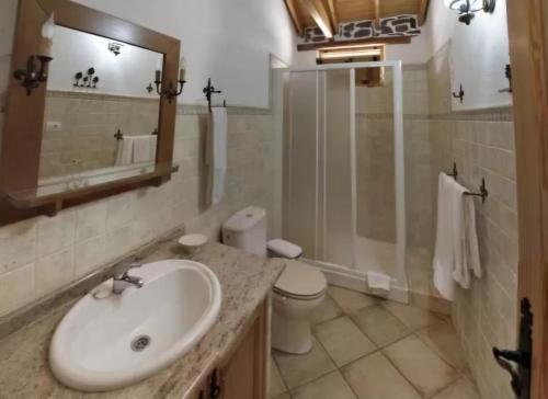 a bathroom with a sink and a toilet and a shower at Casa Rosiana in Santa Lucía