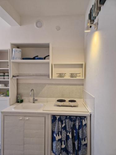 a small kitchen with a sink and a stove at La dimora del Conte in Trento