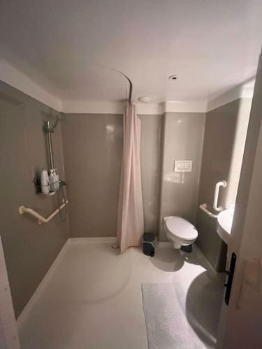 une petite salle de bain avec toilettes et lavabo dans l'établissement Nid douillet de la pie, à Strasbourg