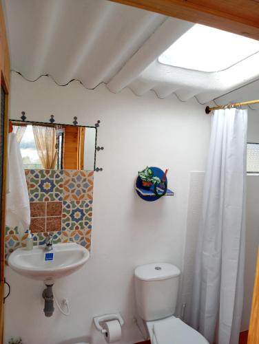 a bathroom with a toilet and a sink at Glamping Mafer 4 Tipi pequeño in Guatavita