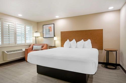 a hotel room with a large white bed and a chair at Best Western Shadow Inn in Woodland