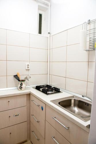 a kitchen with a sink and a stove at B Apartments - Apartment Bastion in Timişoara