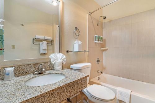 a bathroom with a sink and a toilet and a tub at Best Western John Muir Inn in Martinez