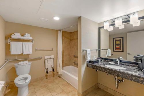 a bathroom with a toilet and a sink and a shower at Best Western Cotton Tree Inn in Rawlins