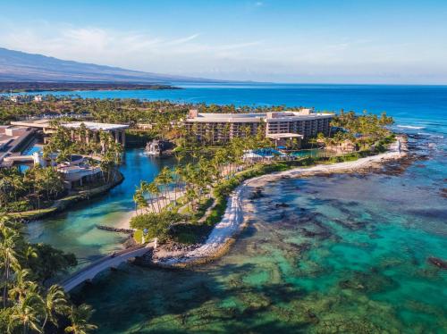 an aerial view of the resort and the ocean at Hilton Waikoloa Village in Waikoloa