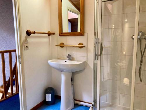 une salle de bain avec un lavabo et une douche dans l'établissement Résidence Meijotel - Appartement résidence Meijotel MAE-9761, à Vénosc