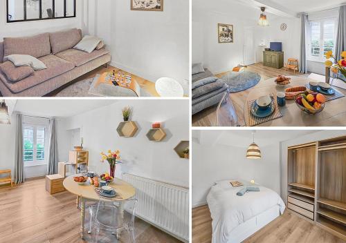 un collage de trois photos d'un salon dans l'établissement Le SweetHome, à Caen