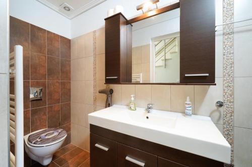 a bathroom with a sink and a toilet at Azure in Kallirakhi